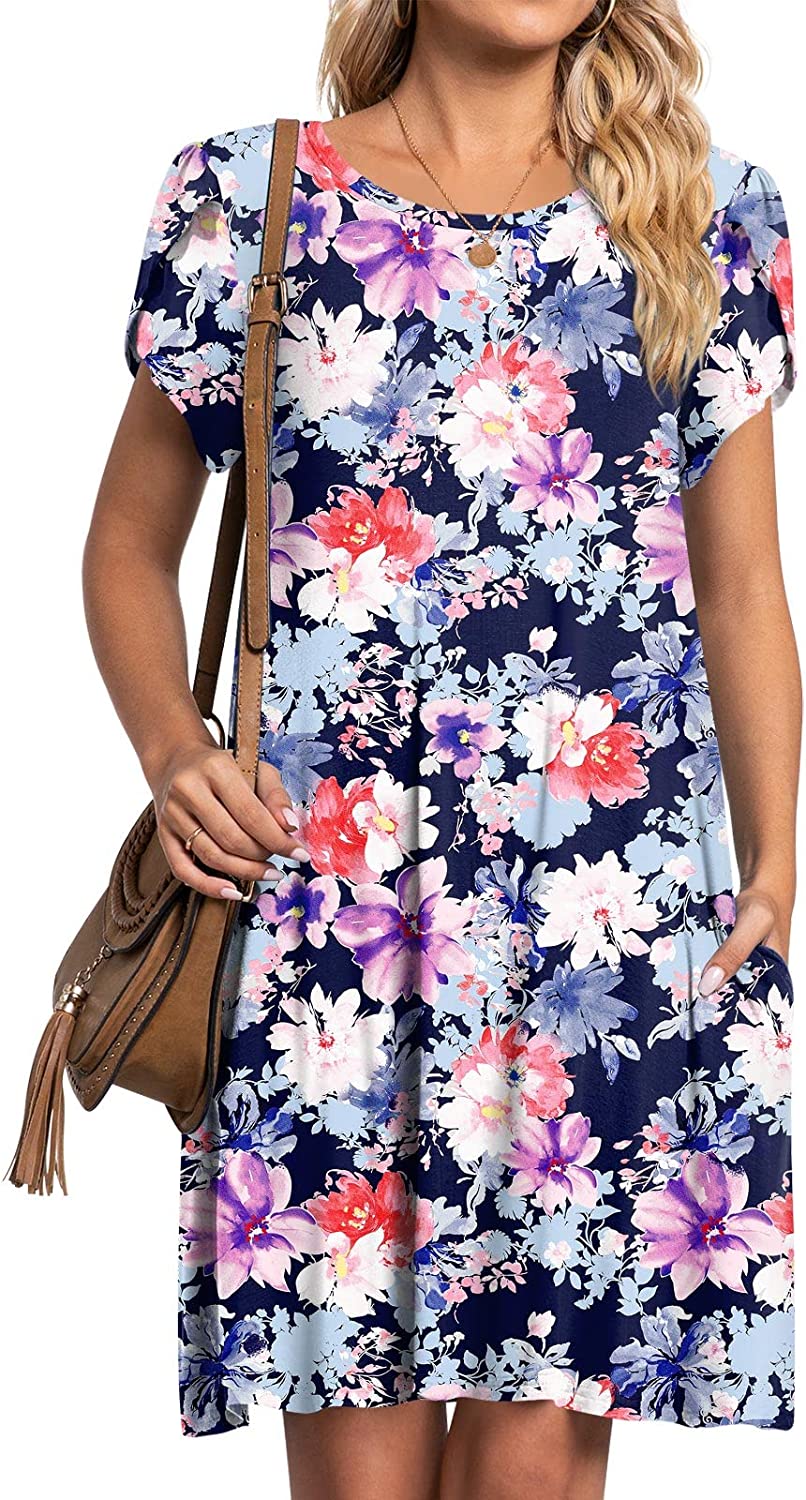 230816043150307_1 HOTGIFT Womens Short Sleeve Dress Casual Crewneck Dresses Loose Comfy Swing Sundress with Pockets - Image 1